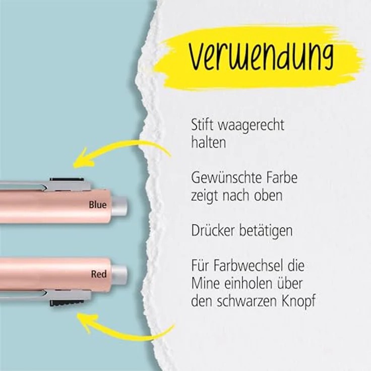 ONLINE Multipen 4-in-1, Multifunktionsstift aus Metall mit 3 Kugelschreiber-Minen in blau, schwarz und rot sowie Druckbleistift und Radierer, Farbe rosegold – Bild 5