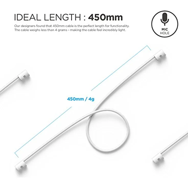 elago AirPods Halteband Strap Kompatibel mit Apple AirPods 1 und 2 - Aus geschmeidigem Silikon, 45cm, Perfekt für Sport, Freizeit und Outdoor Aktivitäten (Weiß) – Bild 5