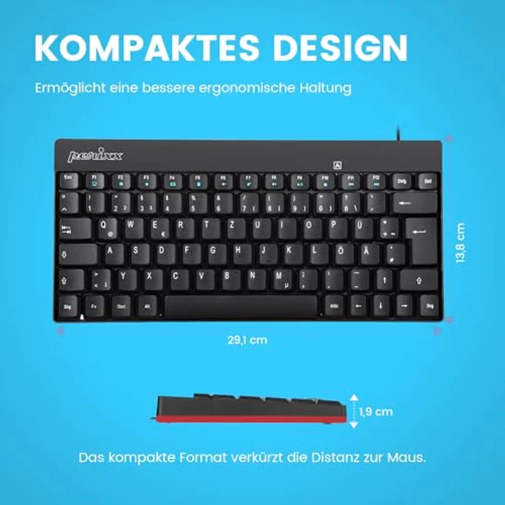 Perixx USB-Tastatur Deutsch, QWERTZ Schwarz USB-Anschluss (PERIBOARD-422 DE) – Bild 4