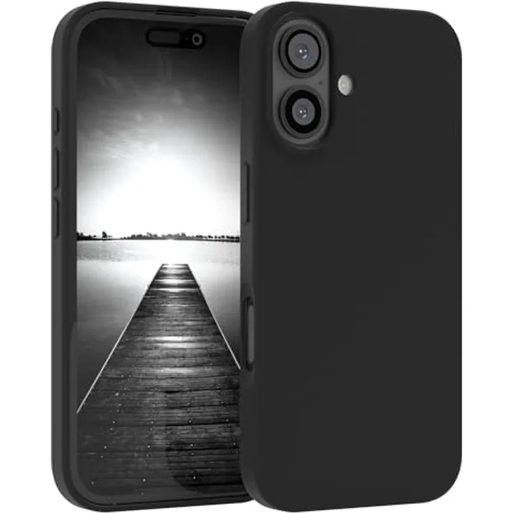 EAZY CASE Premium Silikon Handyhülle für iPhone 16, Slimcover mit Kameraschutz, 3-Schichten Aufbau, mikrofaservor inner, schwarz