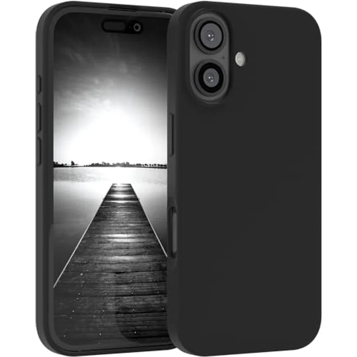 EAZY CASE Premium Silikon Handyhülle für iPhone 16, Slimcover mit Kameraschutz, 3-Schichten Aufbau, mikrofaservor inner, schwarz – Bild 1