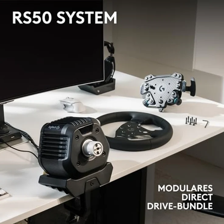 Logitech G RS50 System, 3-teiliges Sim-Racing-Lenkrad-Setup mit 8 Nm Direct Drive, 13 Tasten Wheel Hub und 28 cm Rundrad - für Xbox/PC - Schwarz – Bild 3