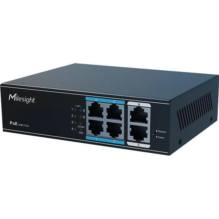 Milesight MS-S0204-EL, 4-Port PoE Switch mit 30W pro Port, 1,6 Gbps Switching-Kapazität, Blitzschutz 4KV, IP30 Schutz для Innenräume
