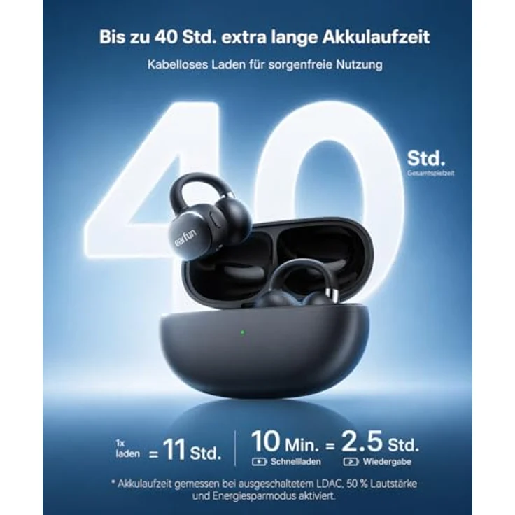 EarFun Clip 2 Schwarz Open-Ear Bluetooth-Kopfhörer, Clip-On Earbuds, Hi-Res Audio mit LDAC, 12-mm-Titan-Treiber, 40 Std. Akku, IP55 – Bild 6