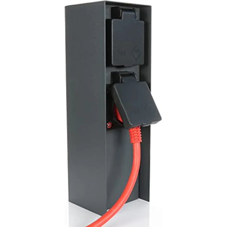 BOLD Orio Aussen-Steckdose-Garten (Steckdosen-Säule) mit 2-Fach Stecker in Anthrazit (IP44 Outdoor Energie-Säule | bis zu 3680 Watt | eckig | 23 x 7 x 7 cm | Einfache Montage) – Bild 4