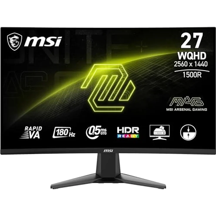 MSI MAG 27CQ6FDE 27-Zoll WQHD Curved Gaming Monitor – 1500R, 2560 x 1440, 180 Hz, 0,5 ms, Adaptive-Sync, DP 1.4a, HDMI 2.0b CEC – Bild 1