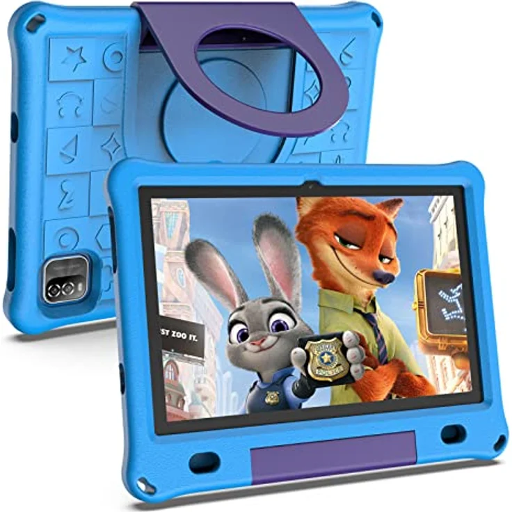 Lipa WQ01 Kinder Tablet Blau 10,1 Zoll - Kids Tablet - 64 GB Speicher - 3 GB Arbeitsspeicher - Großer Bildschirm - Mit vorinstallierter Spiele-Software - Play Store - Einstellbarer Kinderschutz – Bild 1