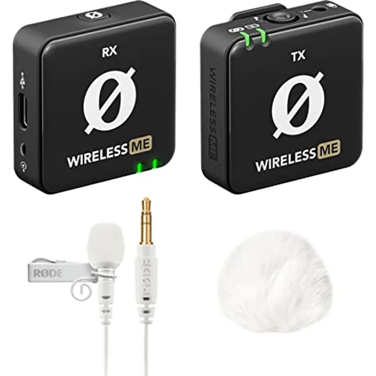 Rode Wireless ME Drahtlos Mikrofon-System + Lavalier GO Mikrofon Weiss + keepdrum Windschutz Weiss