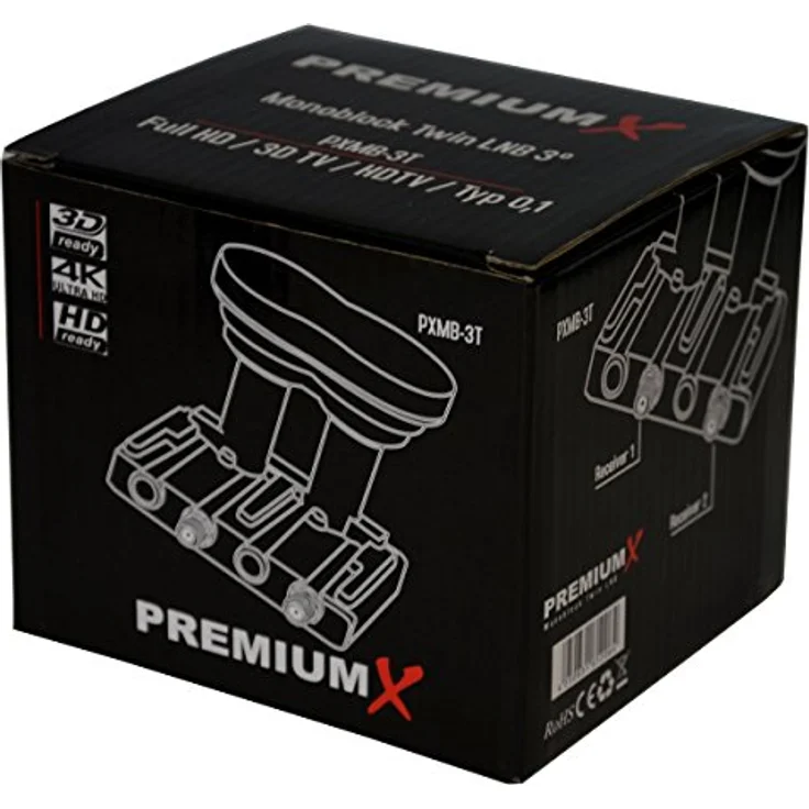 Premium X Monoblock Twin PXMB-3T LNB 0,1dB für Astra 19,2° & Eutelsat 16°, wasserdicht, kompatibel mit 80-85cm Satellitenschüsseln für bis zu 2 Teilnehmer – Bild 5