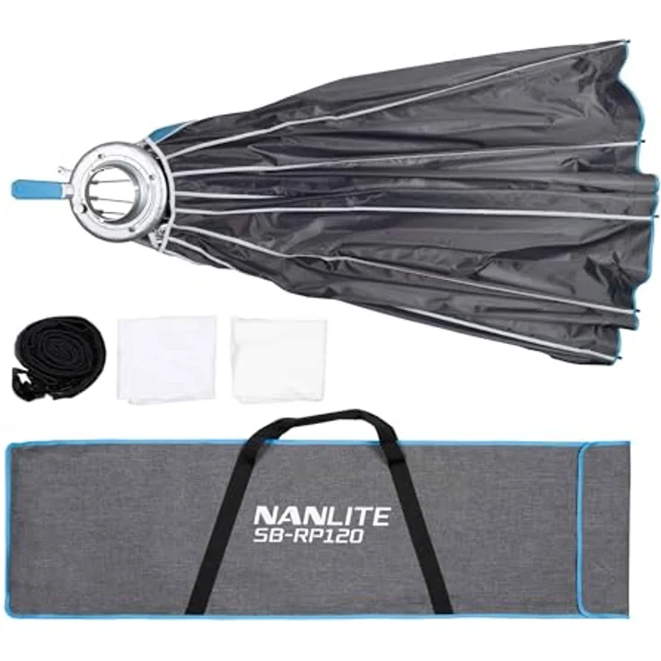NANLITE SB-RP120 Parabol-Softbox, 120 cm mit Wabengitter und Diffusoren, Bowens-Anschluss, robuster Konstruktion – Bild 2