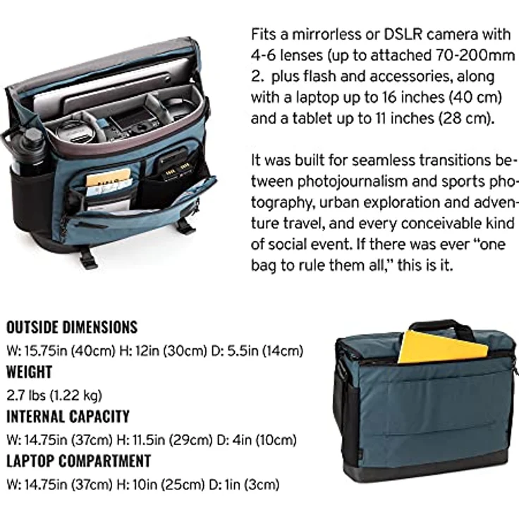 Tenba DNA 16 Slim Messenger Bag für spiegellose und DSLR-Kameras und Objektive - Blau (638-575) - Preisvergleich – Bild 2