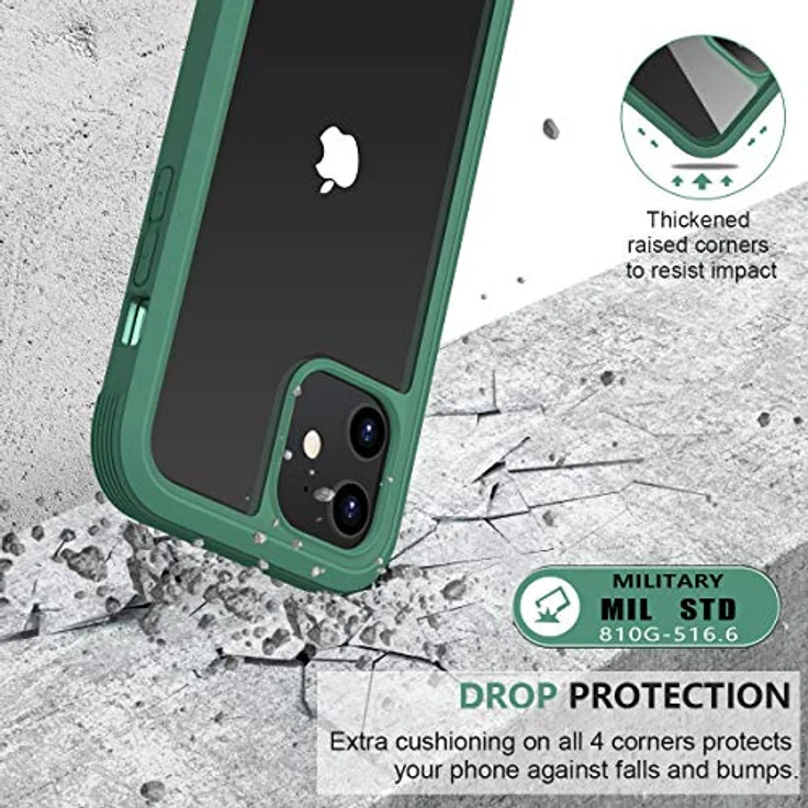 Miracase 360 Grad Hülle für iPhone 12/12 Pro, Ganzkörper Schutzhülle mit Glas Displayschutz, stoßfest, grün – Bild 5