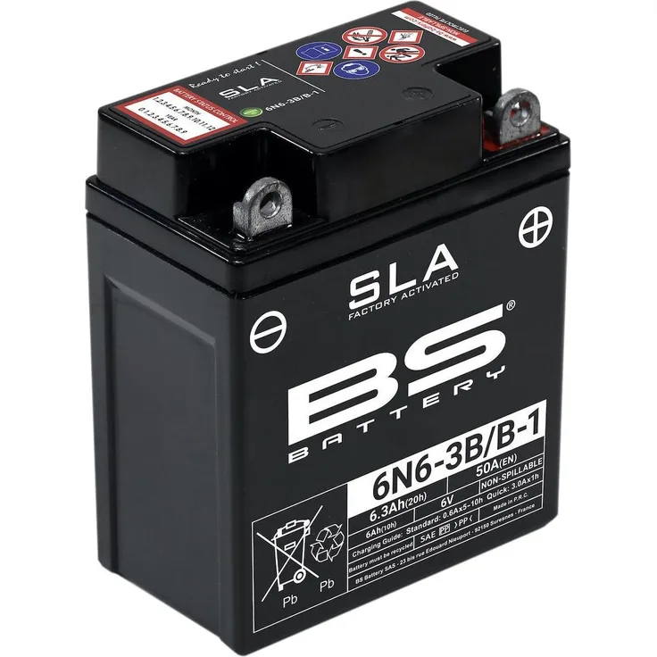 BS Battery 6N6-3B/B-1, AGM SLA Batterie, 6V 6,3Ah, wartungsfrei, vorgeladen, auslaufsicher, 50A CCA