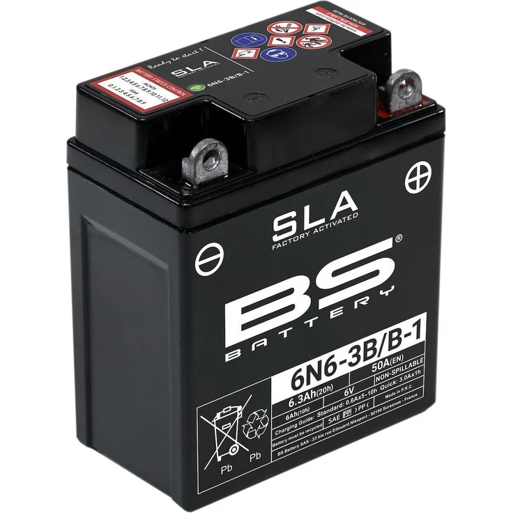 BS Battery 6N6-3B/B-1, AGM SLA Batterie, 6V 6,3Ah, wartungsfrei, vorgeladen, auslaufsicher, 50A CCA – Bild 1