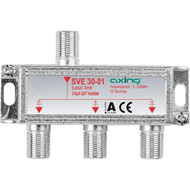 Axing SVE 30-01 3-Fach SAT-Verteiler Splitter mit DC-Durchgang für Satelliten-Anlagen Unicable DVB-T2 HD (5-2400 MHz) Class A – Bild 1