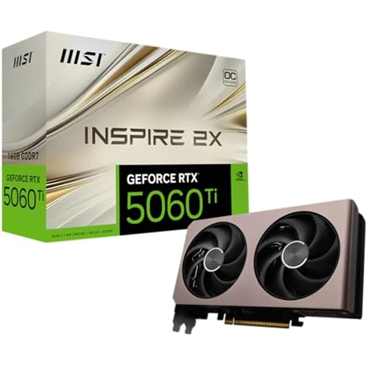 MSI GeForce RTX 5060 Ti Inspire 2X OC, 16GB GDDR7 Grafikkarte mit 28Gbps, PCIe 5, Boost bis 2617 MHz, HDMI 2.1b, DisplayPort 2.1b – Bild 1