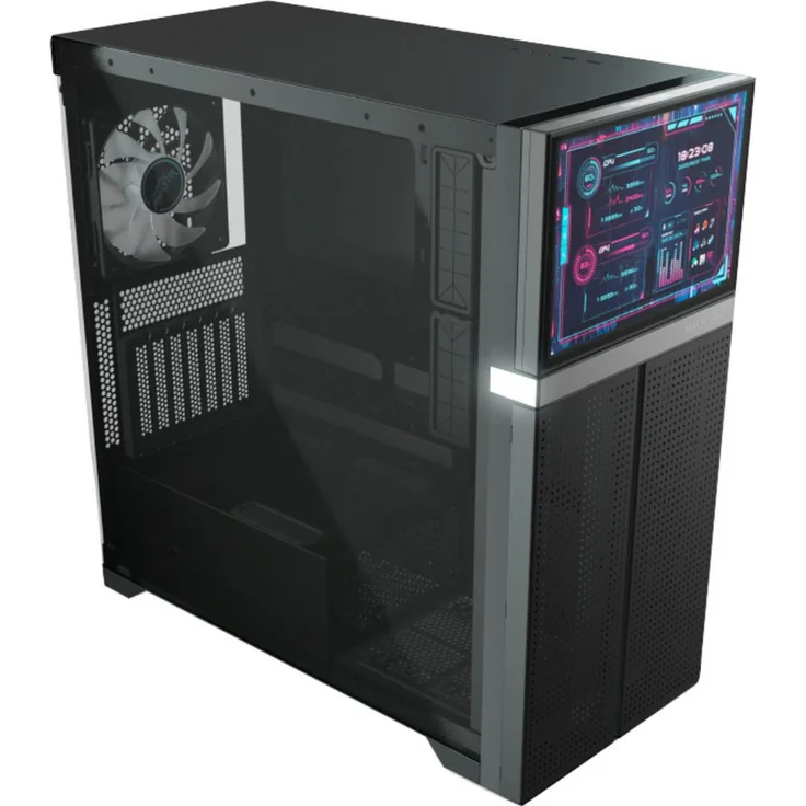 Valkyrie VK02 LCD, Tower-PC-Gehäuse mit 10,1" Touchscreen, Tempered Glass, Platz für 11 Lüfter und große Hardware