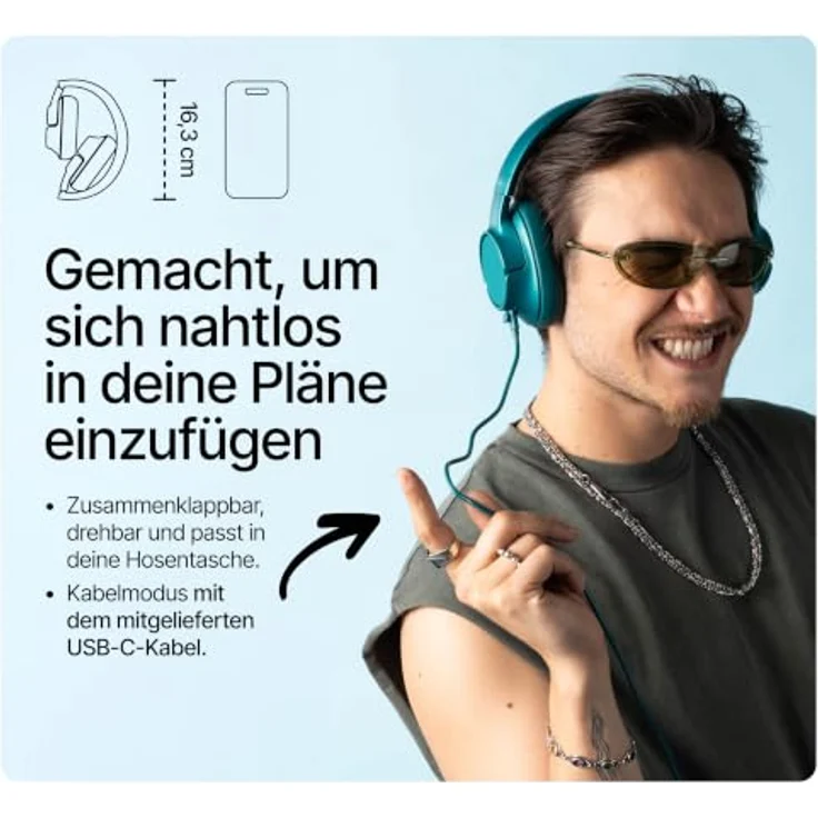 Fresh n Rebel Clam Fuse 2, Bluetooth Kopfhörer mit 50 h Laufzeit und USB-C, Blau – Bild 8