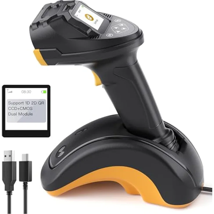 Inateck Barcodescanner Pro8, Handscanner mit Datenübertragungsstation für 1D- und 2D-Barcodes, Schwarz