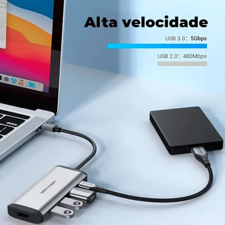 Vention Multifunktionale Dockingstation Typ C für HDMI, 3 x USB 3.0 und 0,15 m, PD - Grau Metallic – Bild 4