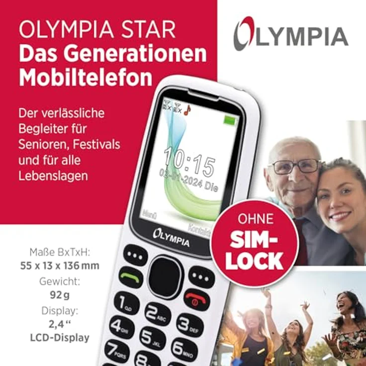 Olympia Star Seniorenhandy | Komfort-Mobiltelefon mit Großtasten | Farb-LC-Display | SOS-Taste | Bluetooth | MicroSD Slot | Taschenlampe | Weiß – Bild 2