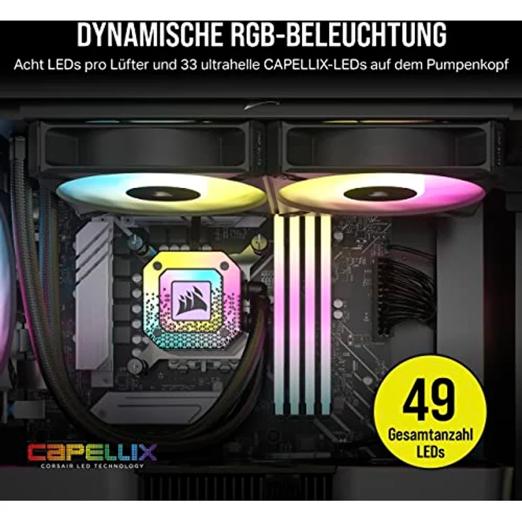Corsair iCUE H100i ELITE CAPELLIX XT Liquid CPU Cooler - Schwarz, Zwei AF120 RGB ELITE Lüfter, 240mm Radiator - Inklusive iCUE COMMANDER CORE – Bild 4