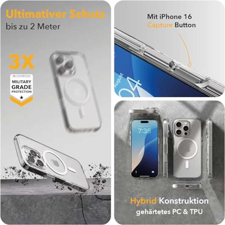 Woodcessories - iPhone 16 Pro Clear Case mit MagSafe | Transparente Handyhülle mit Kameraschutz | Anti Yellowing, Anti Kratzschutz, Dünn | DIY Knöpfe – Bild 4