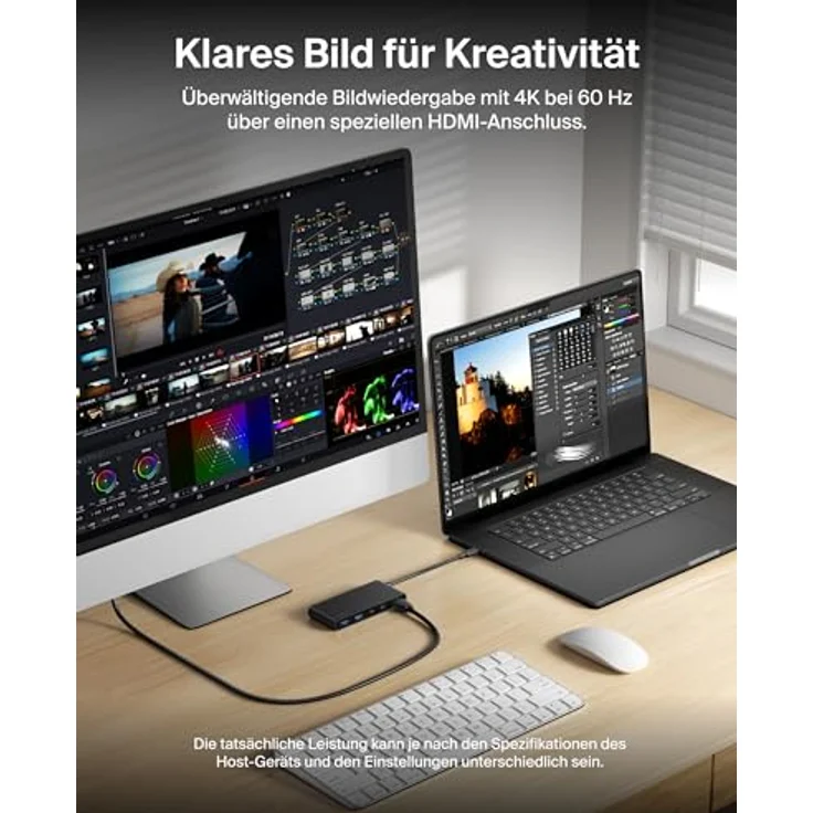 Belkin USB C Hub 7-in-1 Docking Station mit 4K HDMI 60 Hz, 100 W Power Delivery, 5 Gbit/s Datentransfer, SD und MicroSD Kartenleser – Schwarz – Bild 4