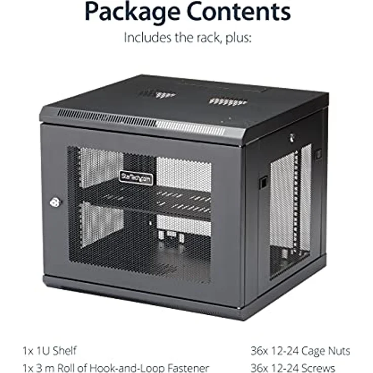 StarTech.com RK920WALM Serverschrank (9HE, zur Wandmontage, mit Scharnier, 48cm tief, mit versperrbaren Klappen, Netzwerkschrank) – Bild 6