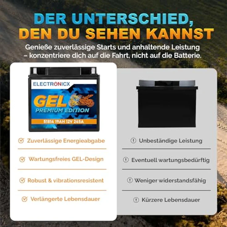 Electronicx GEL-51814, GEL Batterie 19Ah 12V für Motorrad, Scooter und Quad - wartungsfrei, zyklenfest, tiefentladungsfest – Bild 7