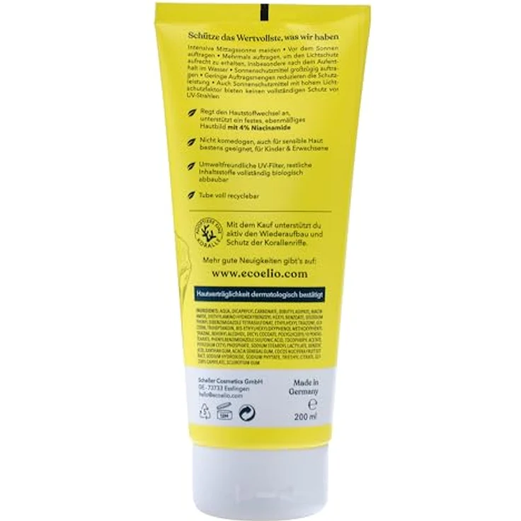 ecoelio LSF 50 nachhaltige Sonnencreme 200ml "Mehr Care" - Sonnenschutz für Körper und Gesicht, ohne Octocrylene und Mikroplastik, parfümfrei, für empfindliche Haut – Bild 3