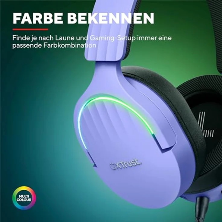 Trust Gaming GXT 490P Fayzo 7.1 Gaming Headset USB Surround Sound, 50mm Treiber, 2m Kabel, 35% Recyclingkunststoff, Mikrofon mit Geräuschunterdrückung, RGB Over-Ear Kopfhörer für PC - Purpur – Bild 4