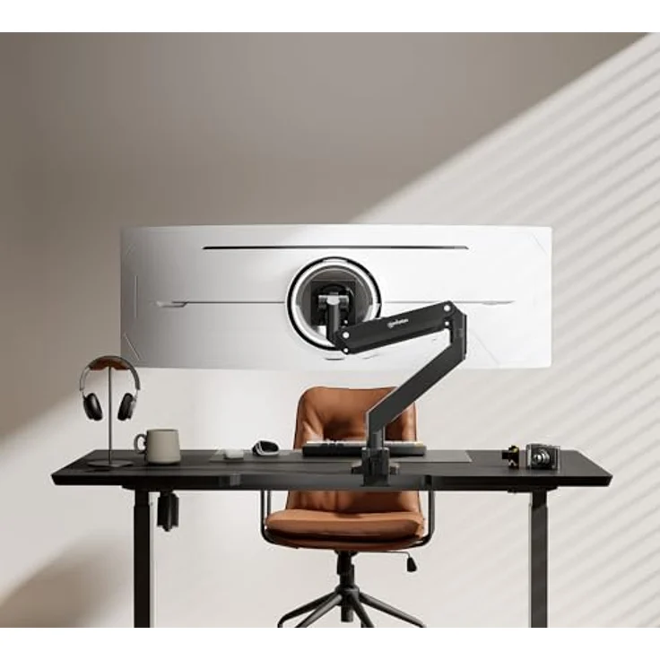 Manhattan Tischhalterung für Monitor bis 57", mit USB-Ports, Gasdruckfeder, Traglast bis 27 kg, Aluminium, Schwarz – Bild 2