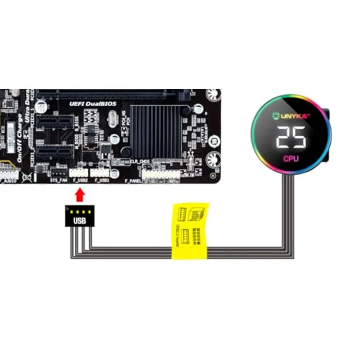 Unykach AquaStorm 240, CPU Wasserkühler mit Echtzeit-Temperaturanzeige, RGB-Regenbogeneffekt, Schwarz