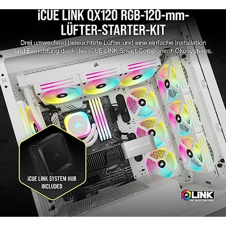 Corsair iCUE LINK QX120 RGB 120mm Magnetic Dome RGB Fans - Dreifach-Lüfter-Starter-Kit mit iCUE LINK System-Hub - Weiß – Bild 2