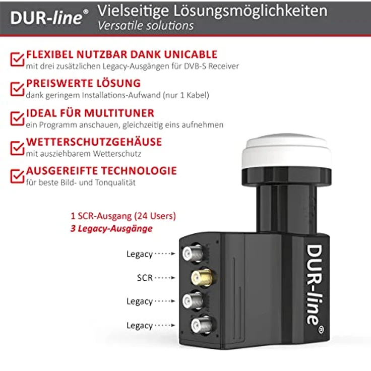 DUR-line UK 124-3L - 24x Unicable +3X Legacy - dCSS LNB - Einkabelsystem für 27 Teilnehmer - Wetterfest - HD,4K,8K,3D Ready – Bild 2