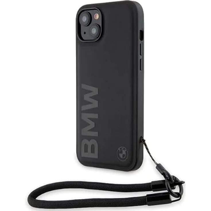 BMW Signature Leather Wordmark Cord Case für iPhone 15/14/13 - Schwarzes, hochwertiges Leder mit elegantem Design und optimalem Schutz