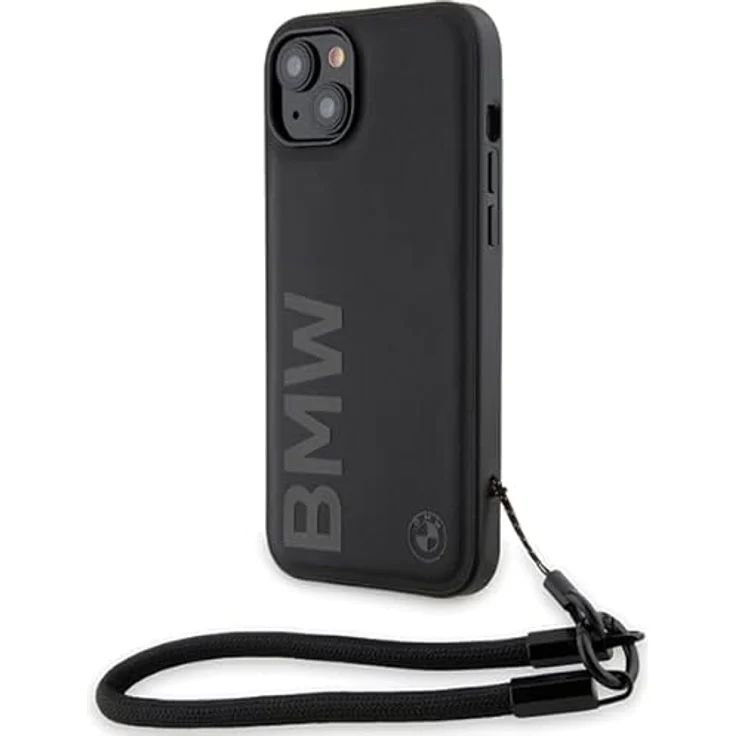 BMW Signature Leather Wordmark Cord Case für iPhone 15/14/13 - Schwarzes, hochwertiges Leder mit elegantem Design und optimalem Schutz – Bild 1