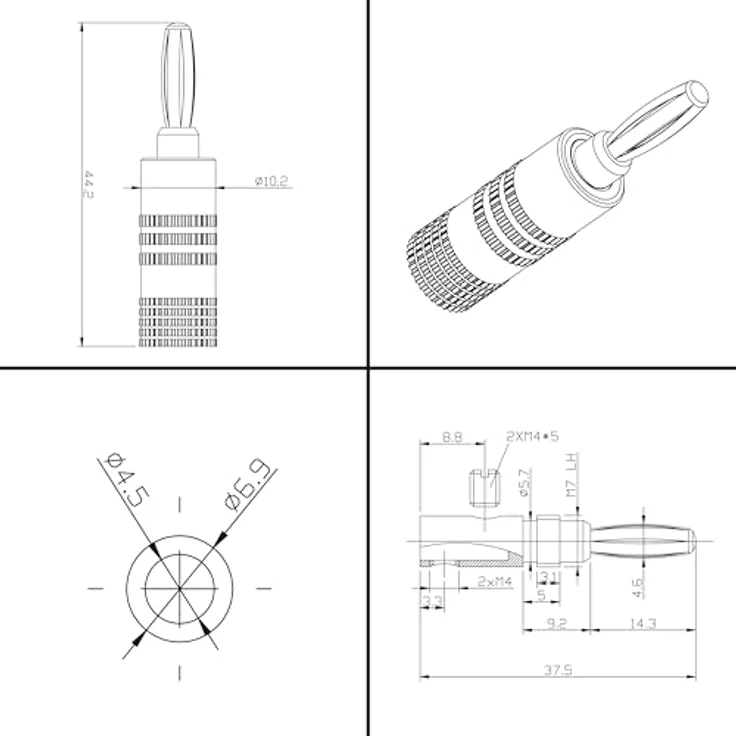 Poppstar 10x High End Bananenstecker, Bananas für Lautsprecherkabel (bis 6 mm²), Lautsprecher, AV Receiver, 24k vergoldete Kontakte (5x schwarz, 5x rot) – Bild 6
