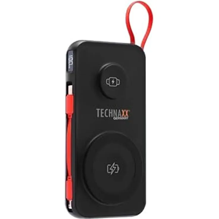 Technaxx 10000mAh 3-in-1 Wireless Fast Charging Power Bank TX-315, Magnetisches Drahtloses Ladegerät für Smartphones (15W) & Smartwatches (3W), USB-A- & Type-C-Ports