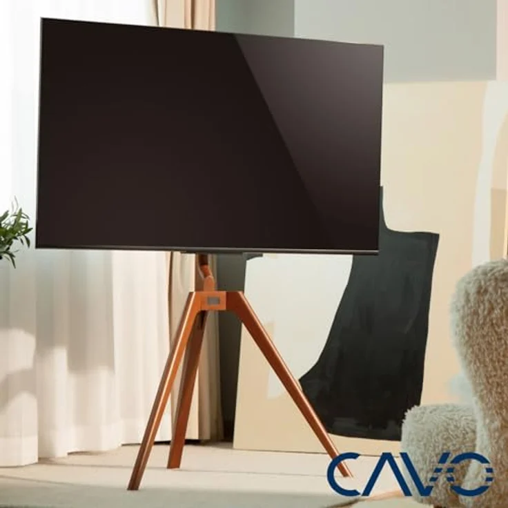 SOTECH CAVO TV-Staffelei Holz walnuss – Höhenverstellbarer Tischstand mit Kabelmanagement für Fernseher bis 65 Zoll – Bild 3