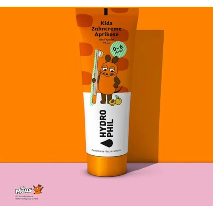 Hydrophil Zahncreme für Kinder - Die Maus, Aprikosen Geschmack, Naturkosmetik, mit Fluorid, für 0-6 Jahre, Made in Germany – Bild 5