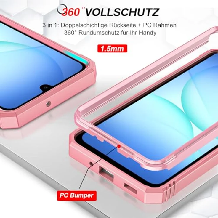 LeYi Militär Hülle für Samsung Galaxy A17 5G, Kamera Schieber mit Objektivschutz und 2 Displayschutz, Rosa, Armor Schutzhülle mit Stehfunktion und Ringhalterung – Bild 5
