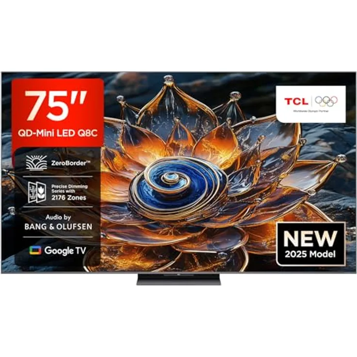 TCL 75Q8CX7 Mini-LED-Fernseher (189 cm/75 Zoll, 4K Ultra HD, Google TV, Smart-TV, Audio von Bang & Olufsen, Smart TV, Apple TV, 144Hz, 4K, Dolby Vision)