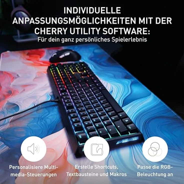Cherry Xtrfy MX 3.1 RGB BLACK / DE Gaming-Tastatur mit Aluminiumgehäuse und abriebfesten ABSTastenknöpfen – Bild 5