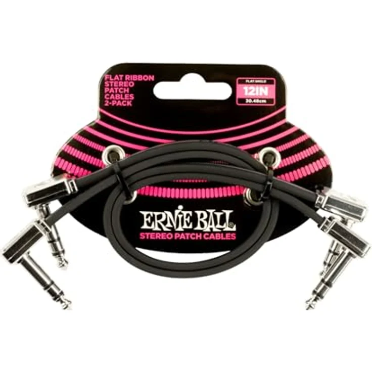 Ernie Ball Flaches Stereo-Patchkabel 30,48 cm, 2er-Pack, schwarz, abgeschirmt für störungsfreies Signal – Bild 1