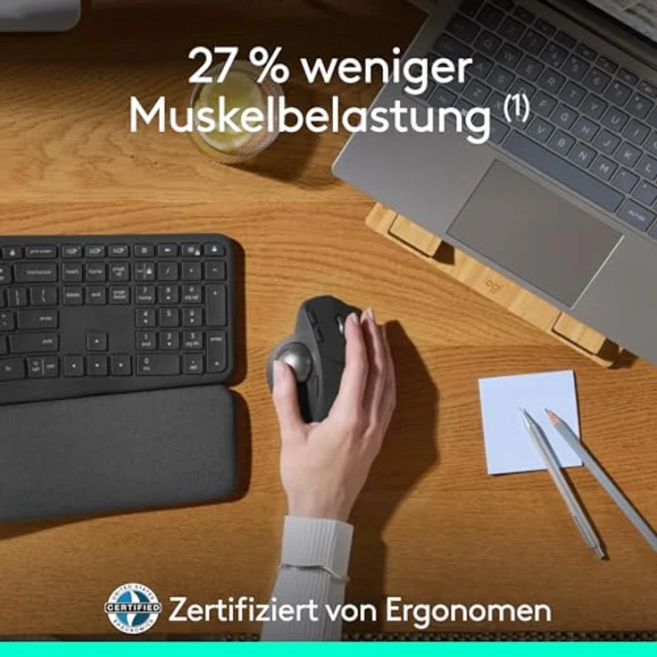 Logitech MX Ergo S Advanced kabellose Trackball-Maus, ergonomische Maus mit schnellem USB-C Laden, Bluetooth und verschlüsseltem Dongle, 6 programmierbare Tasten - Graphit – Bild 4