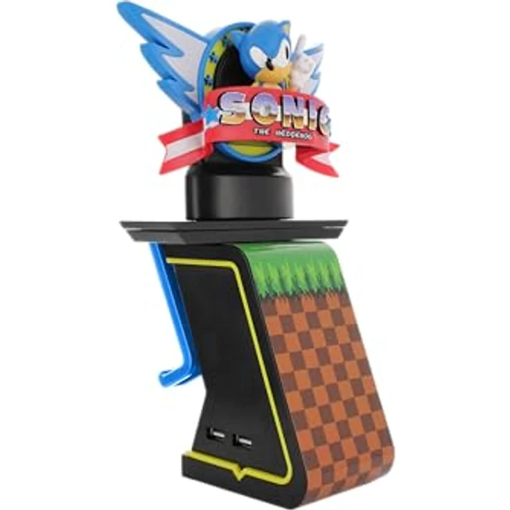 Cable Guys Sonic the Hedgehog IKON, 20 cm Light Up Charging Stand mit 2 USB-Schnellladepunkten und R.E.S.T. System, schwarzer Säule mit gelbem LED-Rand – Bild 1