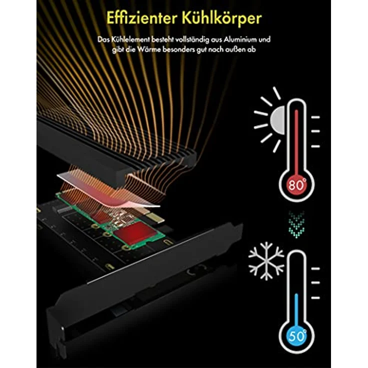 ICY BOX NVMe M.2 SSD zu PCIe 4.0 X4 mit Aluminiumkühlkörper Adapterkarte für Key-M mit USB C IB-PCI208-HS – Bild 5
