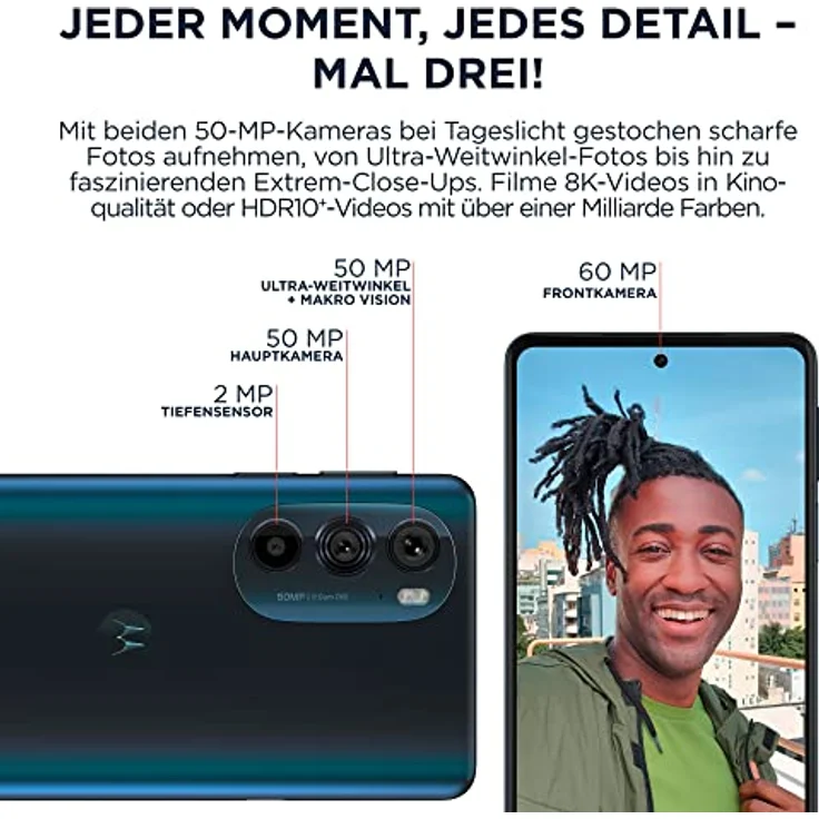 Motorola edge30 pro Smartphone (6,7"-FHD+-Display, 50-MP-Kamera, 12/256 GB, 4800 mAh, Android 12), Cosmos Blue, inkl. Schutzcover + KFZ-Adapter  – Bild 3